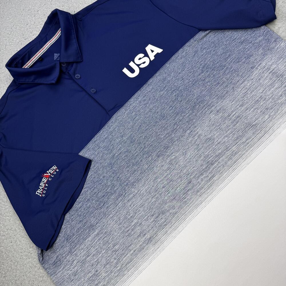 Adidas USA Prairie View Golf Club Polo Shirt Mens XL Blue White Ombre Golf